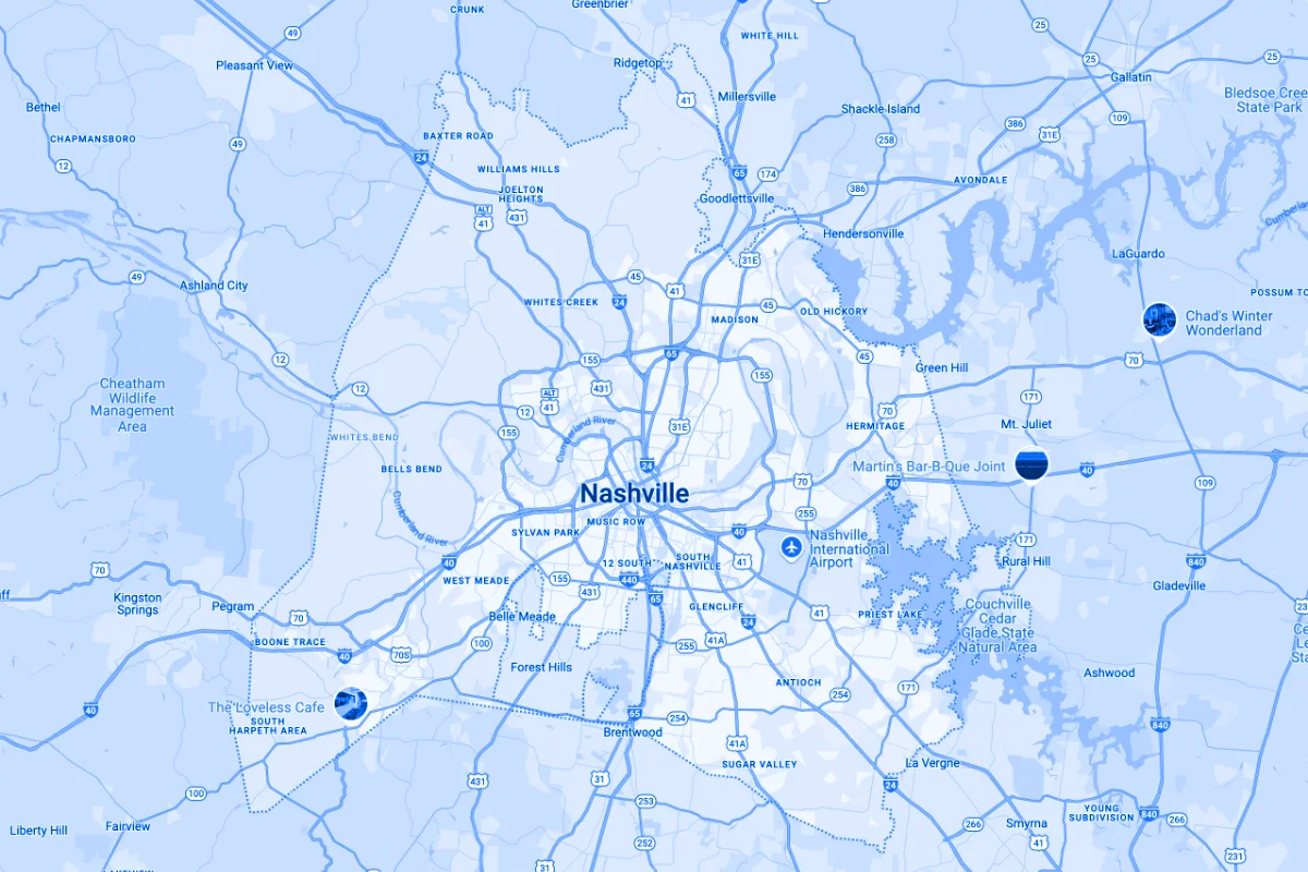 nashville-tn Map of Blue Jay Garage Doors Service Area in Nashville, TN