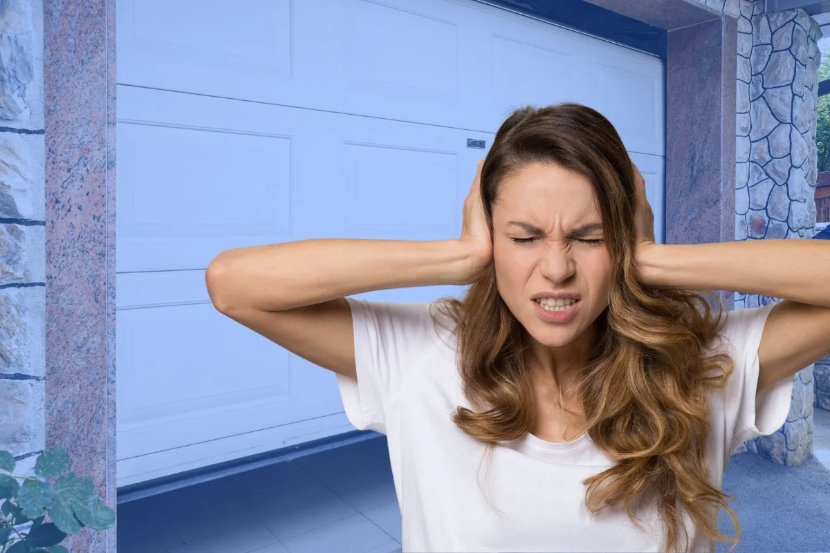 Blue Jay Garage Doors - Noisy Garage Door person covering their ears as a garage door opens